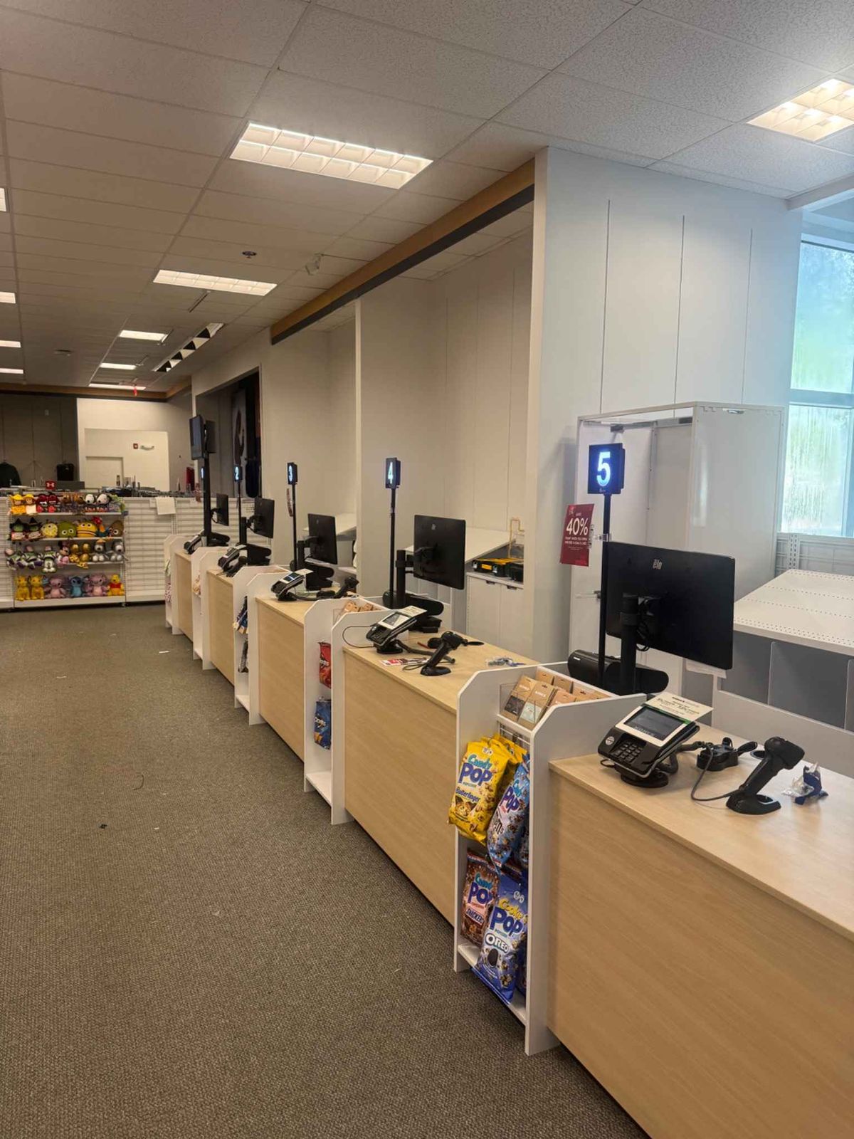 Retail POS checkout counters, cabled and networked